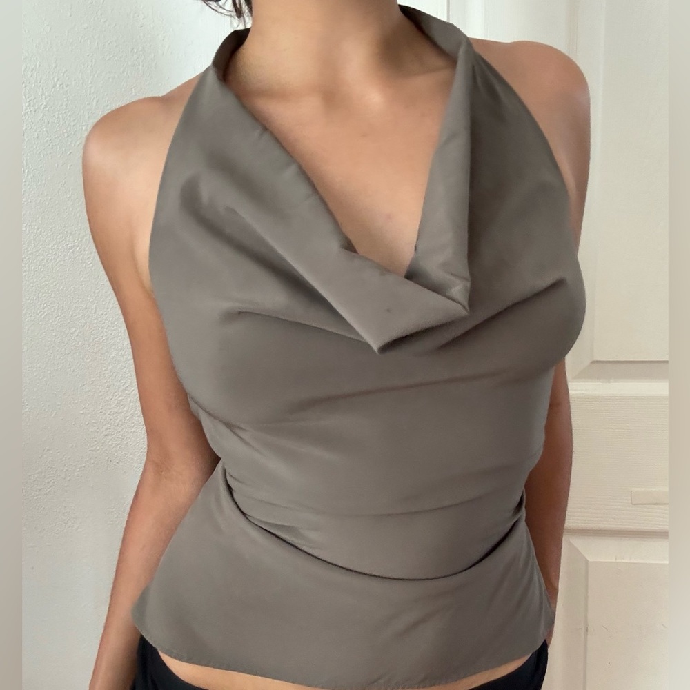 Ann Taylor Grey Cowl Halter Top